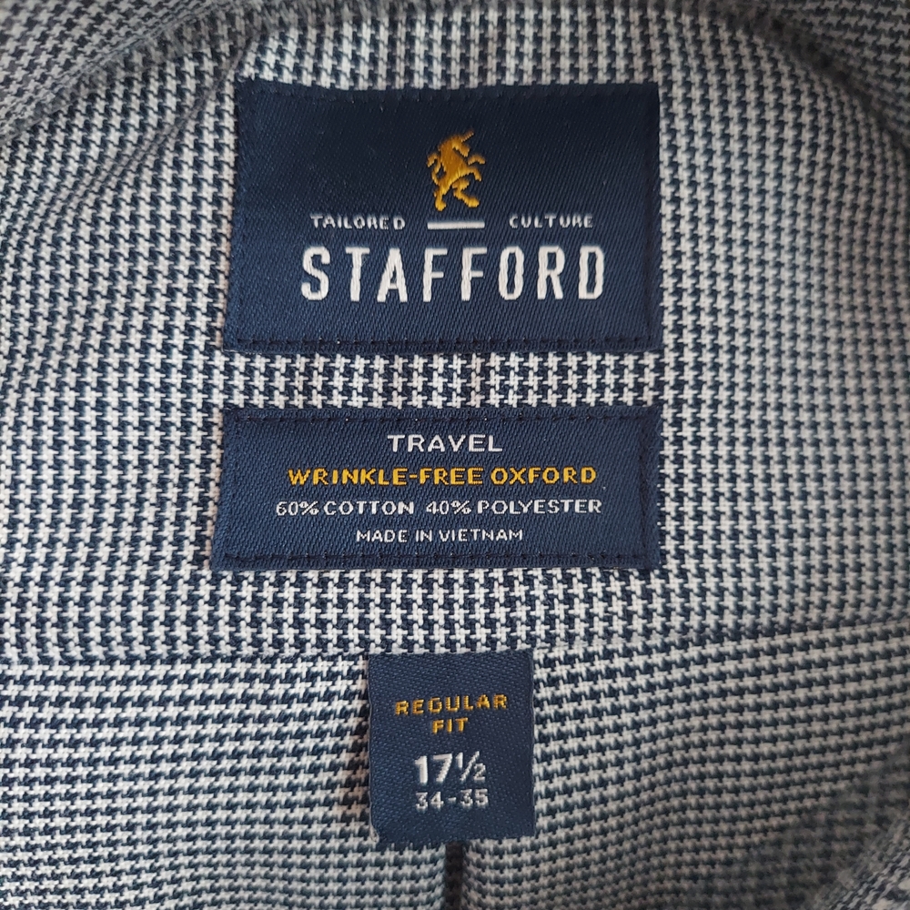 SOLD Stafford Men's Blue Houndstooth Shirt - Picture 3 of 4